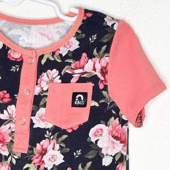 Rags Floral Rose Jumpsuit Coverall One Piece Romper - Toddler 18-24M - Picture 3 of 7